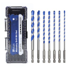 7 Pcs 5/32 to 3/8 inch Concrete Drill Bit Set,Masonry Drill Bit Set with Hex Shank,Carbide Tip Drill Bits for Concrete, Tile,Brick, Plastic, Cement (5/32" - 3/8"（7 Pcs）)