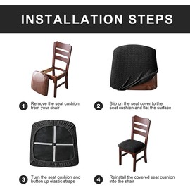 LANSHENG Waterproof Seat Covers for Dining Room Chairs Set of 4, Stretch Jacquard Chair Seat Slipcovers Protector Removable Washable Kitchen Chair Covers (Navy Blue, 4)