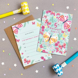 James Ellis Pack of 8 Children’s Butterfly Birthday Party Invitations Age 5 with Envelopes