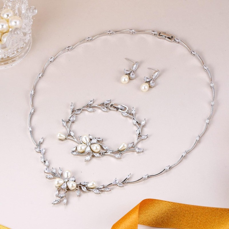 EVER FAITH Mujer Sets de Joyería Cristal Zirconia Cúbica Perla