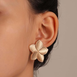 Cybche Filigree Flower Earrings Metal Flower Stud Earrings Matte Floral Earrings Gold Flower Statement Earrings Hammered Flower Earrings Jewelry for Women