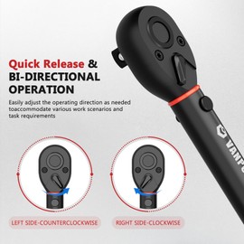 VANPO Torque Wrench 1/2-Inch Drive, 10-170.0ft.lb/13.60-230.5Nm,72 Tooth, TRP+ABS Plastic Handle, Click Torque Wrench with 1/2" to 3/8" Adapter & 125mm Extension Bar for Moto, Automotive Maintenance
