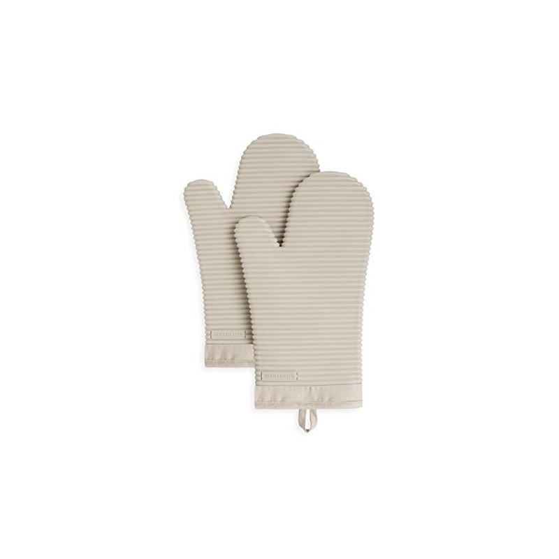 KITCHENAID Ribbed Soft Silicone Oven Mitt 2-Pack Set, 7.5"x13", Milkshake