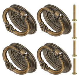 PH PandaHall 4 Pack Antique Drawer Pulls Handles, Oval Dresser Drawer Pulls 6.8cm Vintage Cabinet Pulls Cabinet Knobs Shabby Chic Pulls for Dresser Vanity Nightstand Cupboard Wardrobe, Antique Bronze
