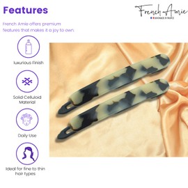 French Amie Juego de 2 pinzas para el pelo francesas de 2.5 pulgadas, tamaño pequeño, rectangular, redondeadas, de celulosa, sin metal, para mujer, cierre de Tige Boule, hecho a mano, para niñas, accesorio para el cabello de París, accesorio para el cabe