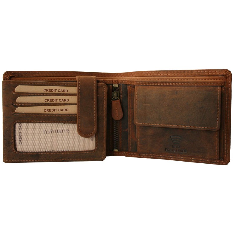Leather Wallet for Men in Brown with RFID Coin Compartment