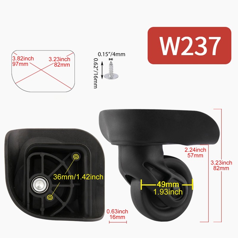 1 Pair Replacement Wheels 360 Swivel Suitcase Casters for Luggage