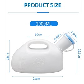 YUMSUM 2000ML Male Urinal Portable Mens Potty Pee Bottle Collector Travel Toliet (White -Snap on lid)