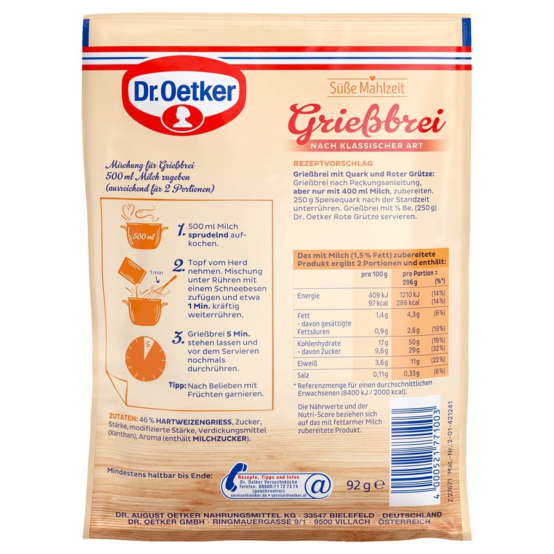 Dr. Oetker Süße Mahlzeit Grießbrei - 4-Pack Greissbrei