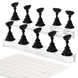 Nail Stand Acrylic Nail Art Display Stand Magnetic Nail Tips Practice Holder 54 Pcs Reusable Adhesive Putty for DIY Painting Nails Stand kit (Black)