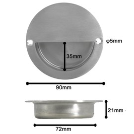 Gasea 2 Packs Recessed Sliding Pull Door Handles, 90mm Stainless Steel Flush Pull Handles Round Finger Pulls Hidden Cabinet Handles with Screws