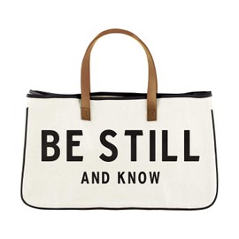 Creative Brands Faithworks-Inspirational Large Canvas and Leather Tote, 20 x 11-Inch, Be Still and Know