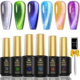Biutee Cat Eye Gel, Color Gel, Light Changing Gel Nails, 2 Types, 6 Colors, 0.3 fl oz (8 ml), UV/LED Compatible, Color Gel Set, Particulate Glitter, 2 Types