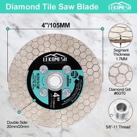 LEKOMESH 4 Inch/105MM Diamond Cutting Disc - Tile Saw Blade Cutting Wheel Double-Sided Diamond Discs for Cutting Grinding Porcelain Ceramic Tile Marble Granite,5/8"-11 Thread