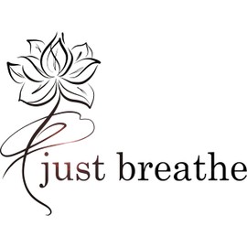 Vinyl Wall Decal Just Breathe Logo Quote Yoga Meditation Room Lotus Flower Pattern Stickers (4253ig) Black