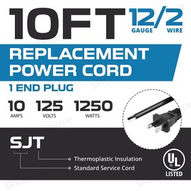 SKKSource 10ft UL Listed 18AWG AC Power Cord Cable Compatible with Black and Decker 309 Laminate Trimmer