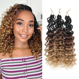 BLTYXT Gogo Curl Crochet Hair Extensions 8 Inch Pre-Looped Ocean Wave Braiding Hair - Soft, Bouncy Synthetic Afro Curls for Women (T1B-30-27)