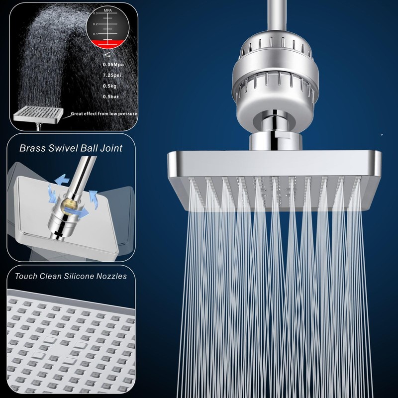 Voolan Filtered Shower Head Set, High Pressure Rain Shower with