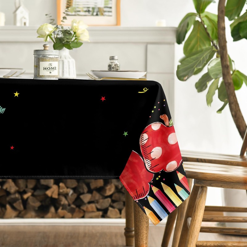 Horaldaily Back to School Black Tablecloth 60×84 Inch Rectangular, First