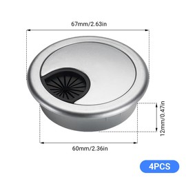 Set of 4 Metal Cable Grommet Desk Diameter 60 mm Cable Pass Table with Dust Seal, Desk Grommet, Cable Grommets, Round for Table, Office, Worktops