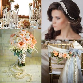 1Roll 6mm Faux Pearl Bead Garland Beads Pearl Chain Pearl Strands String for Wedding Party Decoration DIY Crafts Project, 5 Meters in Length (Beige, One Size)