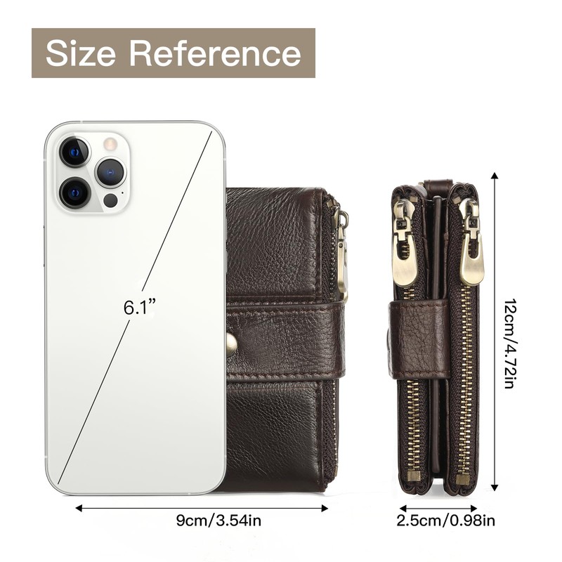 GOIACII Men's Leather Wallet RFID Protection Multifunctional Buckle Zippers Wallet