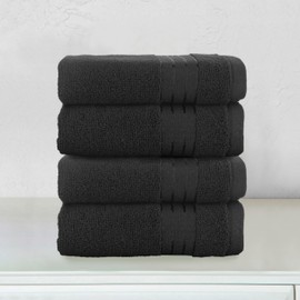Elegant Comfort Premium Turkish Cotton 4 Pack Hand Towel Set - 16 x 28 inch, Luxurious Hotel Spa Quality 100% Turkish Cotton 4PC Hand Towel Set - Highly Absorbent - Soft Bathroom Towels, Black