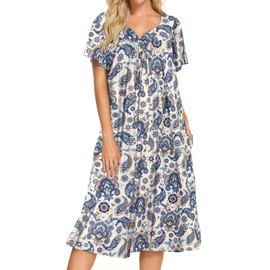 Womens Lounger House Dress for Women with Pockets House Coat Women Dusters Grandma Dress Moo Moos Summer Robes Sleep Shirts Plus Size House Coat