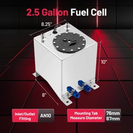 BDFHYK 2.5 Gallon Fuel Cell Gas Tank Aluminum Polished Sliver with Level Sender 8" (L) x 8.25" (W) x 10" (H) Racing Street Drift Strip Fuel Tank Fuel Cap