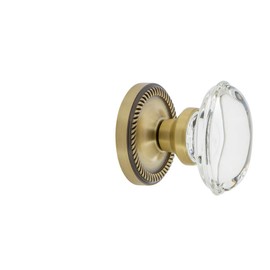 Nostalgic Warehouse Rope Rosette with Oval Clear Crystal Glass Knob, Double Dummy, Antique Brass