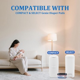 Jumbo Square Bags Refill Compatible with Genie Diaper Compact, Select Pails (Not Fit Classic), Max Order Control, Disposal Bag Refills with Continuous Film, Holds Up to 810 Newborn Diapers, 4 Pack