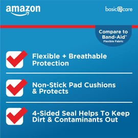 Amazon Basic Care Flexible Fabric Adhesive Bandages, XL (2 in x 4 in), Protection for All Skin Types, Flexible Stretch That Conform to Wounds, 10 Count