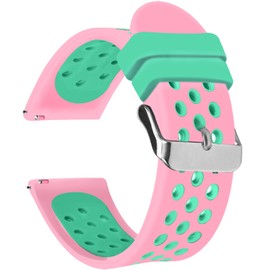 Universal 18mm 20mm 22mm 24mm Width Silicone Watch Band Replacement, Quick Release Rubber Watch Bands for Men & Women (22mm, Pink-Teal)