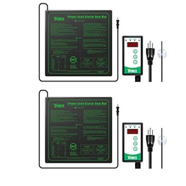 iPower GLHTMTCTRLV2HTMTMX2 2-Pack 40-108 Degrees Fahrenheit Digital Heat Mat Thermostat Controller and 20" x 20" Seeding Warm Hydroponic Pad, Plant Starting Kit Combo