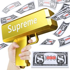 UOUOU Pistola de Billetes Falsos para Fiesta, Pistolas de Dinero Falsas, Super Gun con Billetes de 100 Piezas Dolares para Suministros de Fiesta, Bodas, Rodajes, Atrezzo de Películas (Dorado)