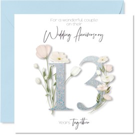 13th Anniversary Card for Women Men - Fancy Floral Flowers - Happy 13 Year Anniversary Card for Daughter Family Friends Son, 145mm Wedding Anniversaries Greeting Cards