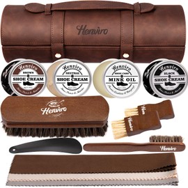 Henviro Leather Shoe Polish Kit - Birthday Gifts for Men, Dad, Shoe Shine Kit, Leather Boot Care Kit, Mens Gifts Ideas