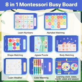 TOYSYM Toddler Busy Board Montessori Toys, Sensory Toys for 1 2 3 4 Year Old Boy, Busy Book Travel Educational Activities for Learning Fine Motor Skills Birthday Gifts (Blue Dinosaur)
