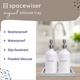 Spacewiser Countertop and Vanity Tray - Small 7.7” Silicone Tray for Soap Dispenser Bottles, Sponge Holder for Kitchen Sink Caddy Organizer, Bathroom Trays, Dish Soap Holder for Kitchen Counter, Keys