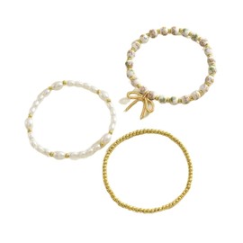 YTDYTD Exquisite Beaded Bow Charm Bracelet for Women, Adorned with Floral Vintage Motifs, Handcrafted Stretch Gold Beaded Jewelry, Delicate and Romantic, Perfect as a Thoughtful Gift