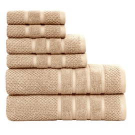 Feather & Stitch 100% Cotton 625 GSM Bath Towel Set of 6, Ultra Soft Highly Absorbent 2 Bath Towels, 2 Hand Towels & 2 Washcloth - Luxury Quick Dry Shower Towels (Linen)