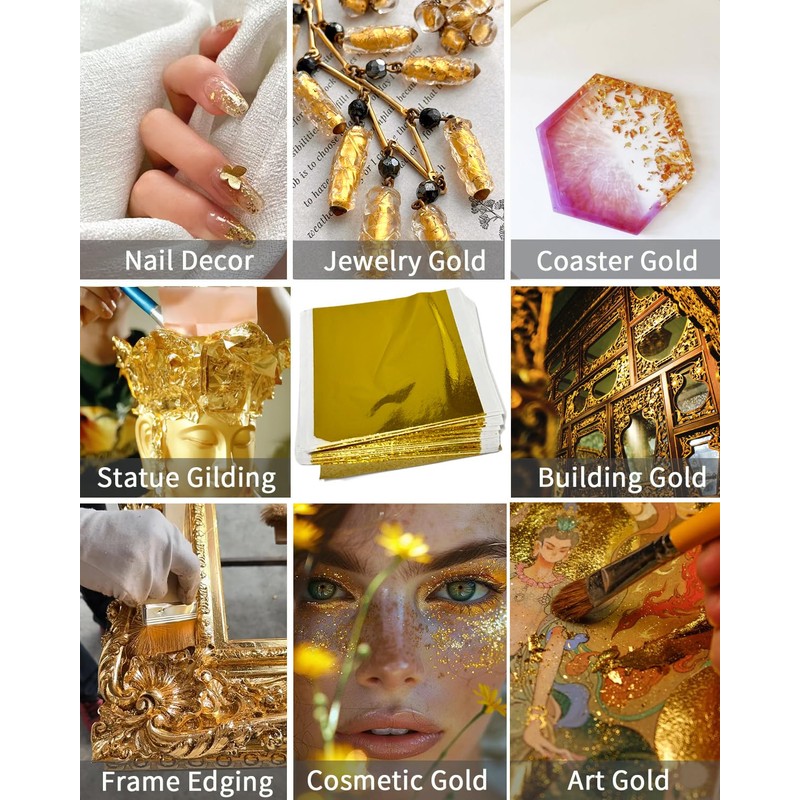 Luckymica Gold Leaf Sheets, 100 Sheets Gold Foil, 14 x