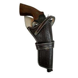 Cross Draw Western Holster Tooled Leather Long Barrel 357 22 44 FIT FIT for Taurus Ruger COLT S&W (Basket Brown, Right)