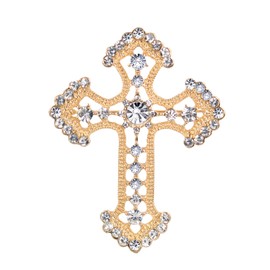Gyn&Joy Sparkle Crystal Rhinestones Holy Cross Brooch Pin Jewelry For Women Men, Metal, rhinestone