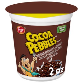 Cocoa PEBBLES Chocolatey Cereal, Gluten Free Rice Crunch, To-Go Snack, 2.0 OZ Individual Cereal Cup (Pack of 12)