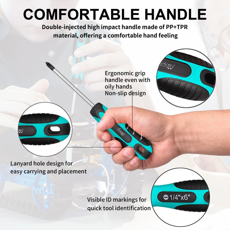 Vickay Magnetic Screwdriver Set,5 Pieces Slotted and Phillips Screwdriver with