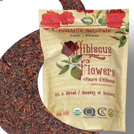 Foothills Naturals Hibiscus Tea Organic Flowers - 1 lb/454g Cut, 200+ Servings, Premium Quality