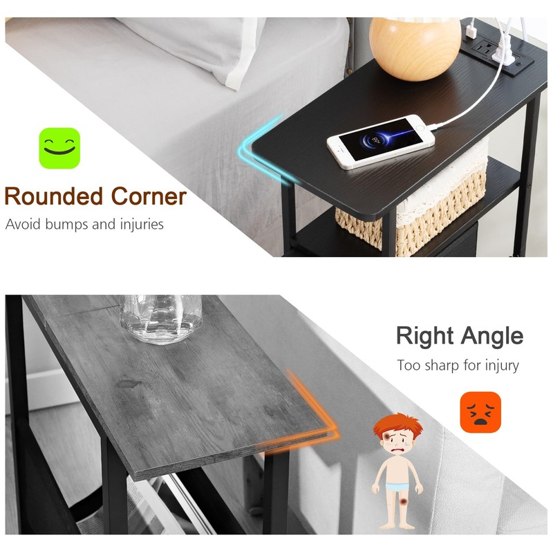LOAKEKEL Narrow End Table Living Room with Charging Station, Skinny