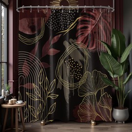 soeeao Black and Dark Red Shower Curtain Boho Mid Century Modern Burgundy Maroon Gothic Leaf Shower Curtains for Mens Bathroom Decor Set, Waterproof Cloth Fabric with Hooks,70" W x 84" L