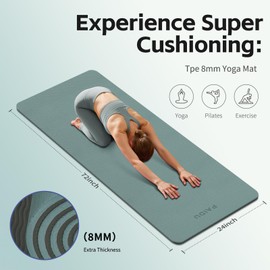 PAIDU Yoga Mat 8mm Super Thick TPE Fitness Exercise Mat, Non-Slip, Odorless and Tear Resistant, Unisex, With Strap, Suitable for Yoga, Pilates, Meditation, Home Floor Exercise